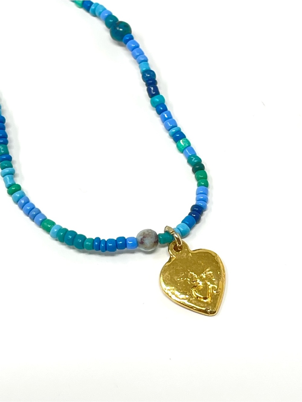 New Anthropologie x Serefina Blue Beaded Gold Heart Necklace